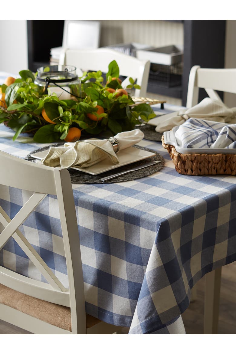 Buffalo Check Woven Cotton Tablecloth, Alternate, color, Stonewash Blue