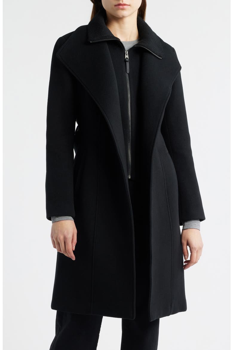 Mackage Norita Belted Double Face Wool Coat with Wool Blend Bib