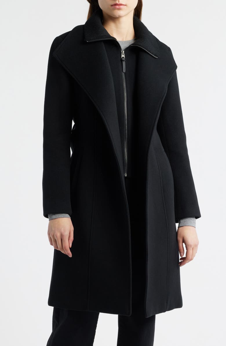 Mackage Norita Belted Double Face Wool Coat with Wool Blend Bib, Alternate, color, Black