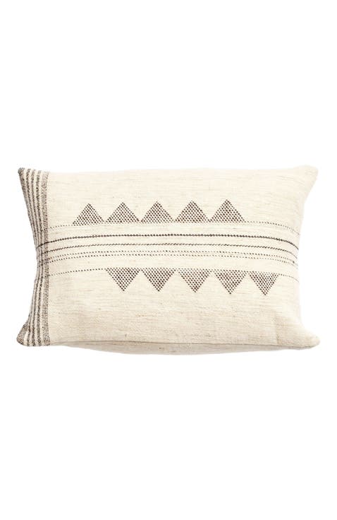 Kora White And Black Handloom Lumbar Pillow