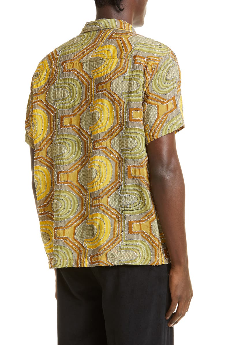 Bode Disco Tinsel Short Sleeve Button-Up Camp Shirt, Alternate, color, 