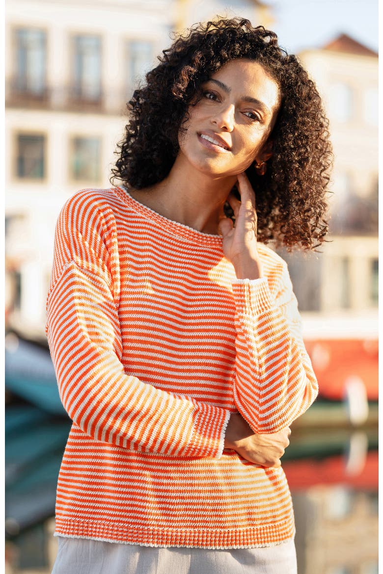 Knitted Stripe Relaxed Jumper, Alternate, color, Orange