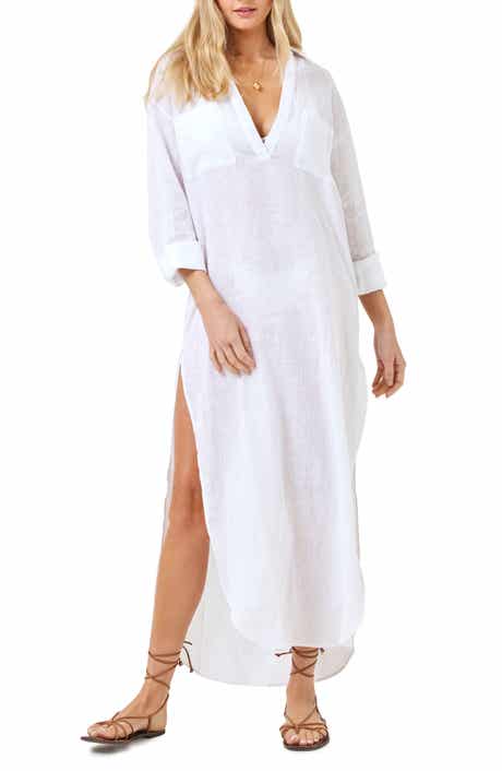 LSPACE Capistrano Long Sleeve Linen Cover-Up Tunic Dress