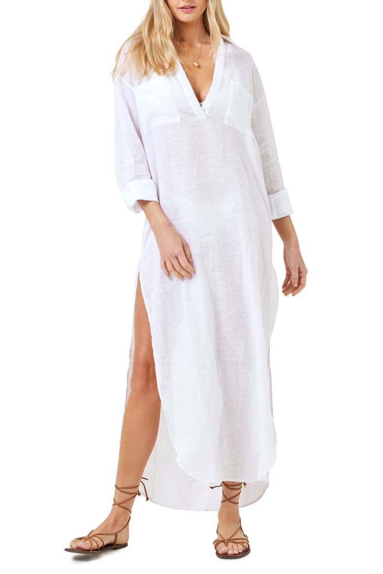Capistrano Long Sleeve Linen Cover-Up Tunic Dress video