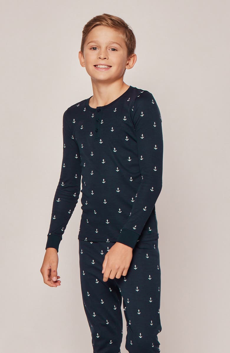 Petite Plume Kids' Print Fitted Two-Piece Pima Cotton Pajamas, Alternate, color, Navy