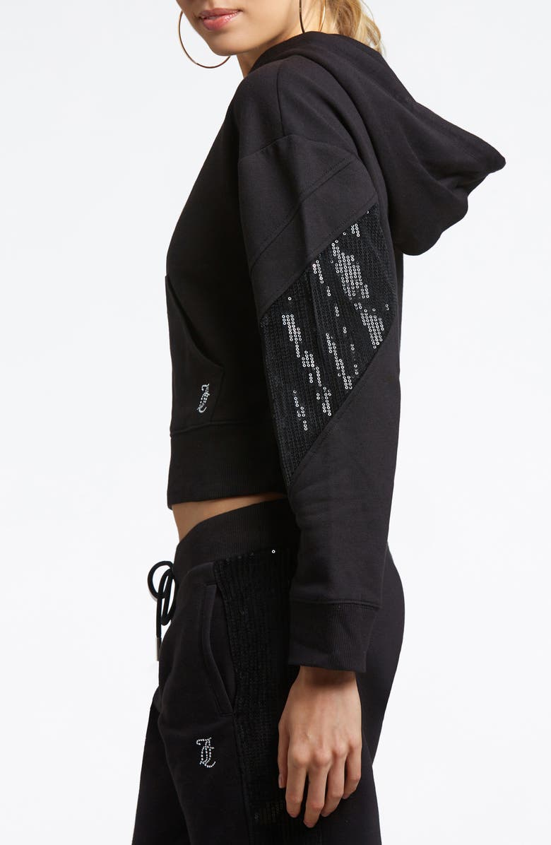 Juicy Couture Crop Cotton Blend Fleece Hoodie, Alternate, color, 