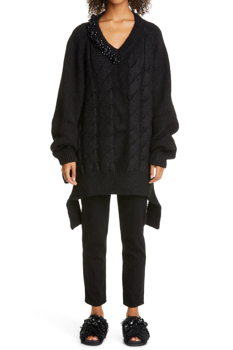 Beaded Cable Alpaca Blend Sweater, Main, color, BLACK/ JET
