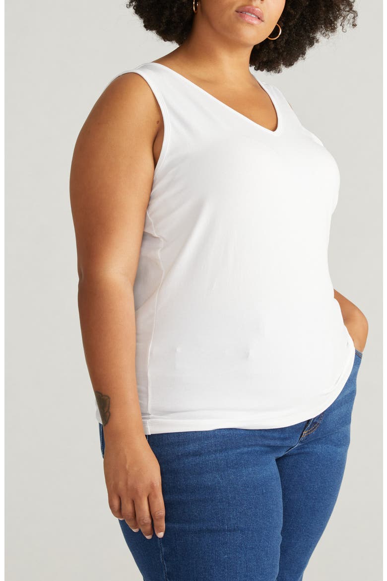 Double V Stretch Cotton Tank, Main, color, WHITE