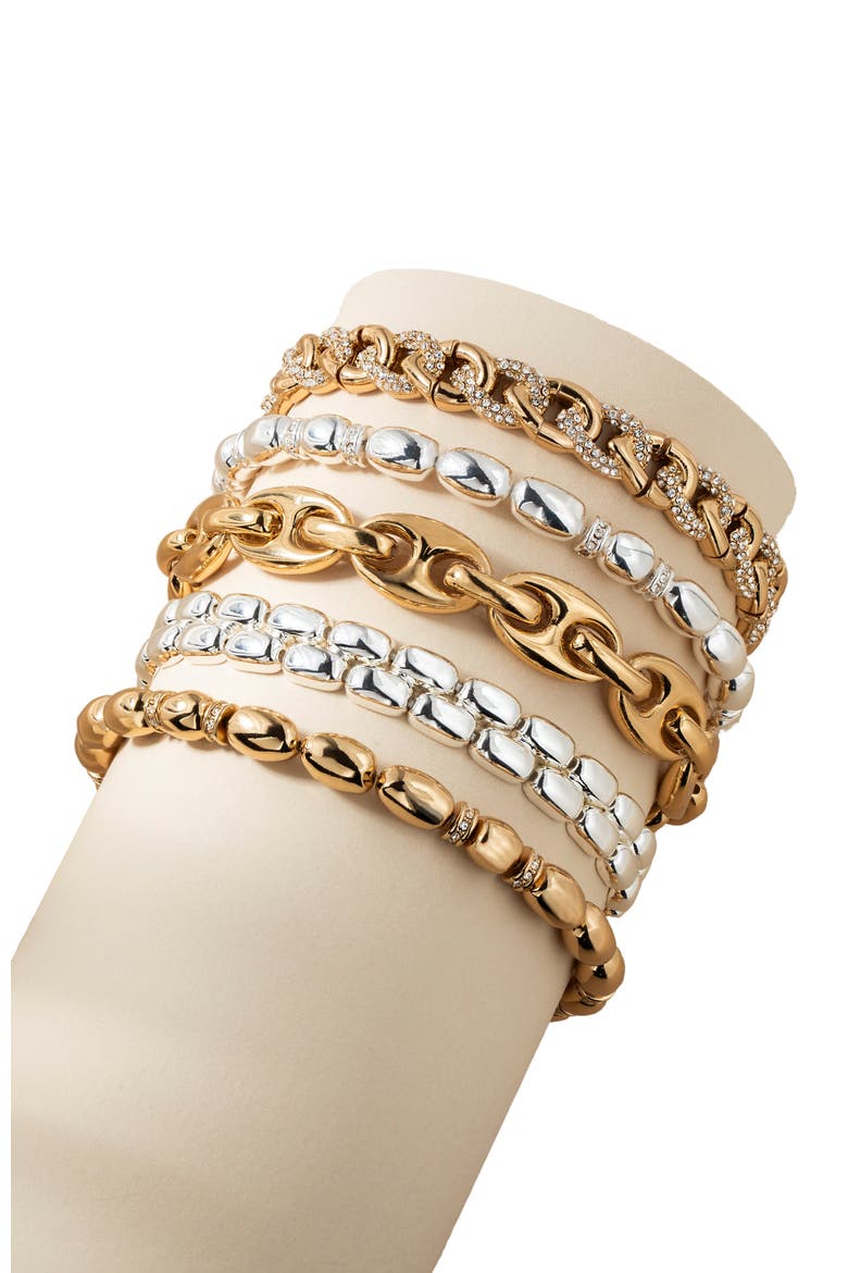 Pave Curb Chain Stretch Bracelet, Alternate, color, Gold