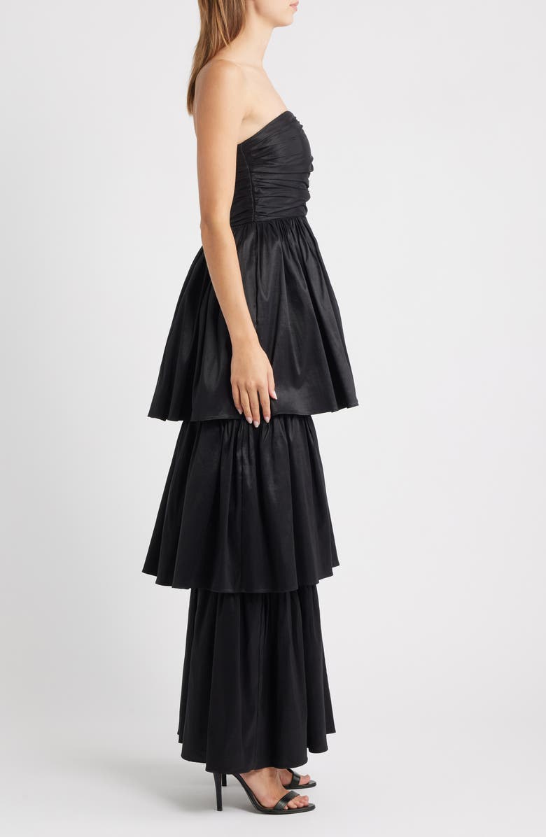 Lulus Rae Tiered Gown, Alternate, color, Black