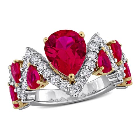Lab-Created Ruby & Diamond Ring Two-Tone