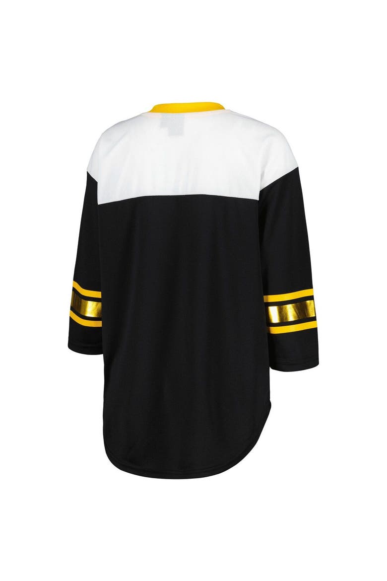 Women's G-III 4Her by Carl Banks Black/White Pittsburgh Steelers Double Team 3/4-Sleeve Lace-Up T-Shirt, Alternate, color, Black