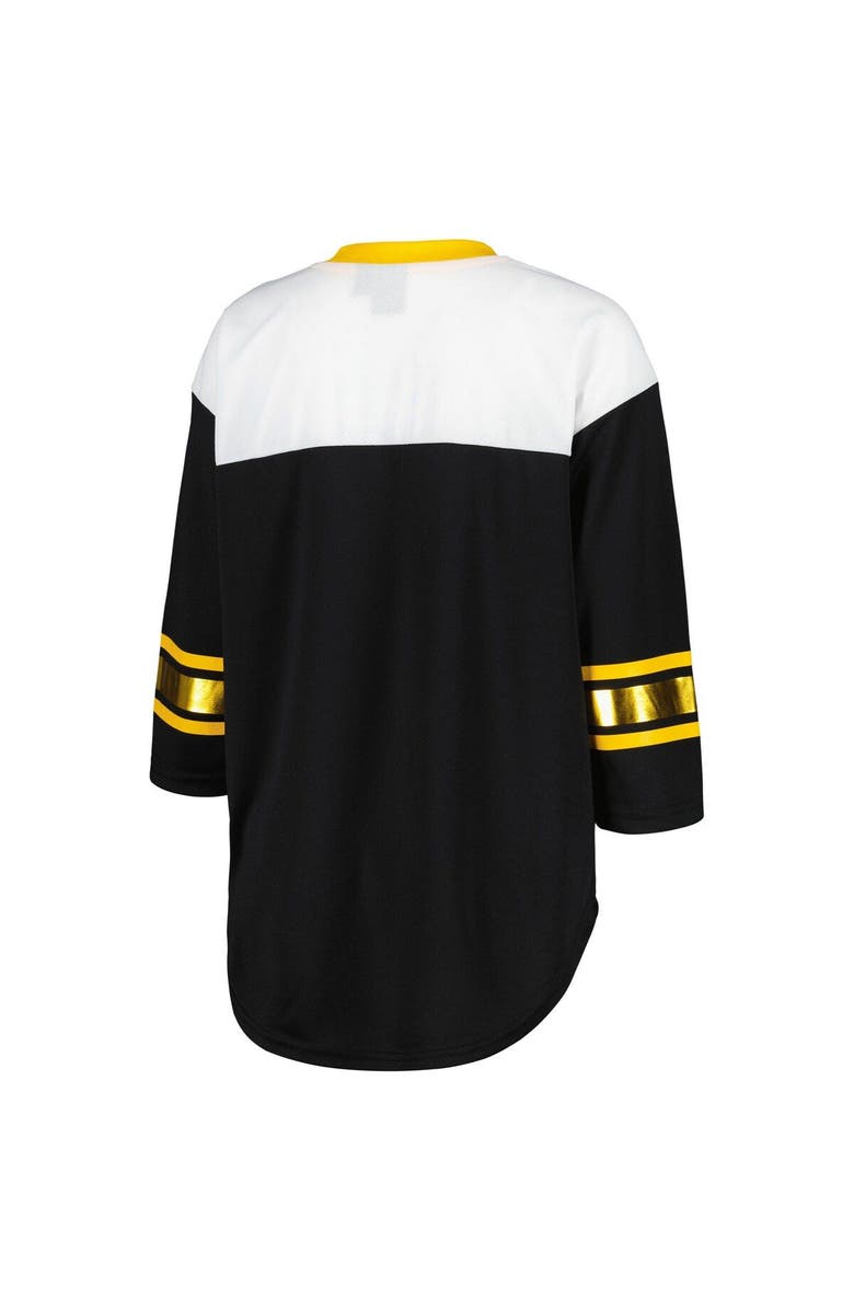 G-III 4HER BY CARL BANKS Women's G-III 4Her by Carl Banks Black/White Pittsburgh Steelers Double Team 3/4-Sleeve Lace-Up T-Shirt, Alternate, color, Black