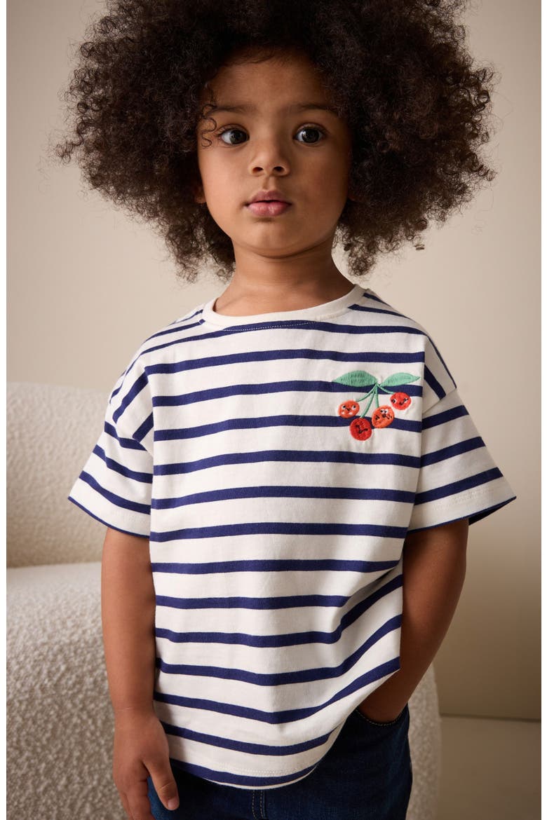Kids' Stripe Cherry Cotton T-Shirt, Alternate, color, WHITE BLUE STRIPE
