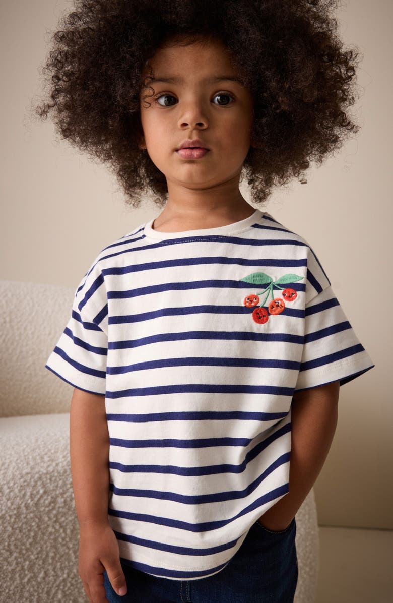 NEXT Kids' Stripe Cherry Cotton T-Shirt, Alternate, color, White Blue Stripe