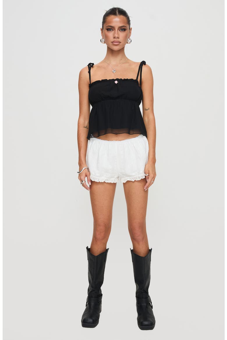Tonal Stripe Lace Trim Cotton Shorts, Alternate, color, WHITE