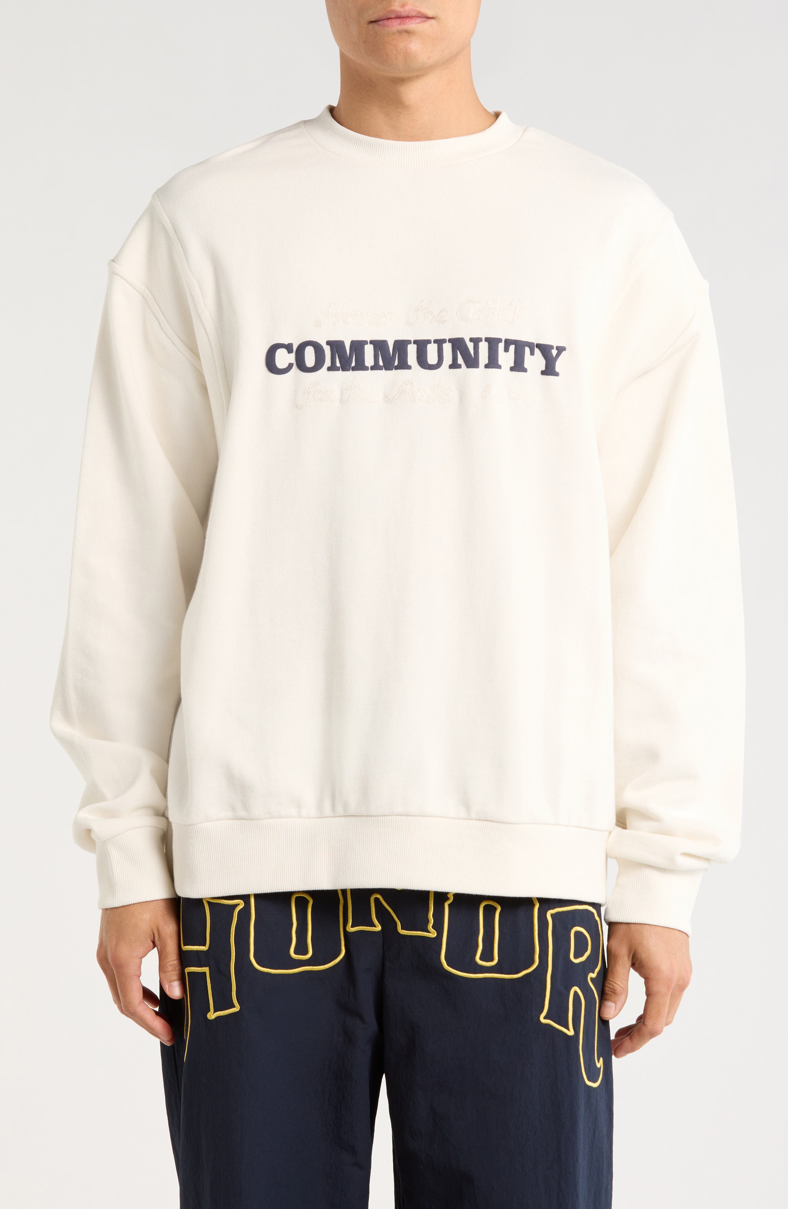 HONOR THE GIFT Track Crew Cotton Graphic Sweatshirt