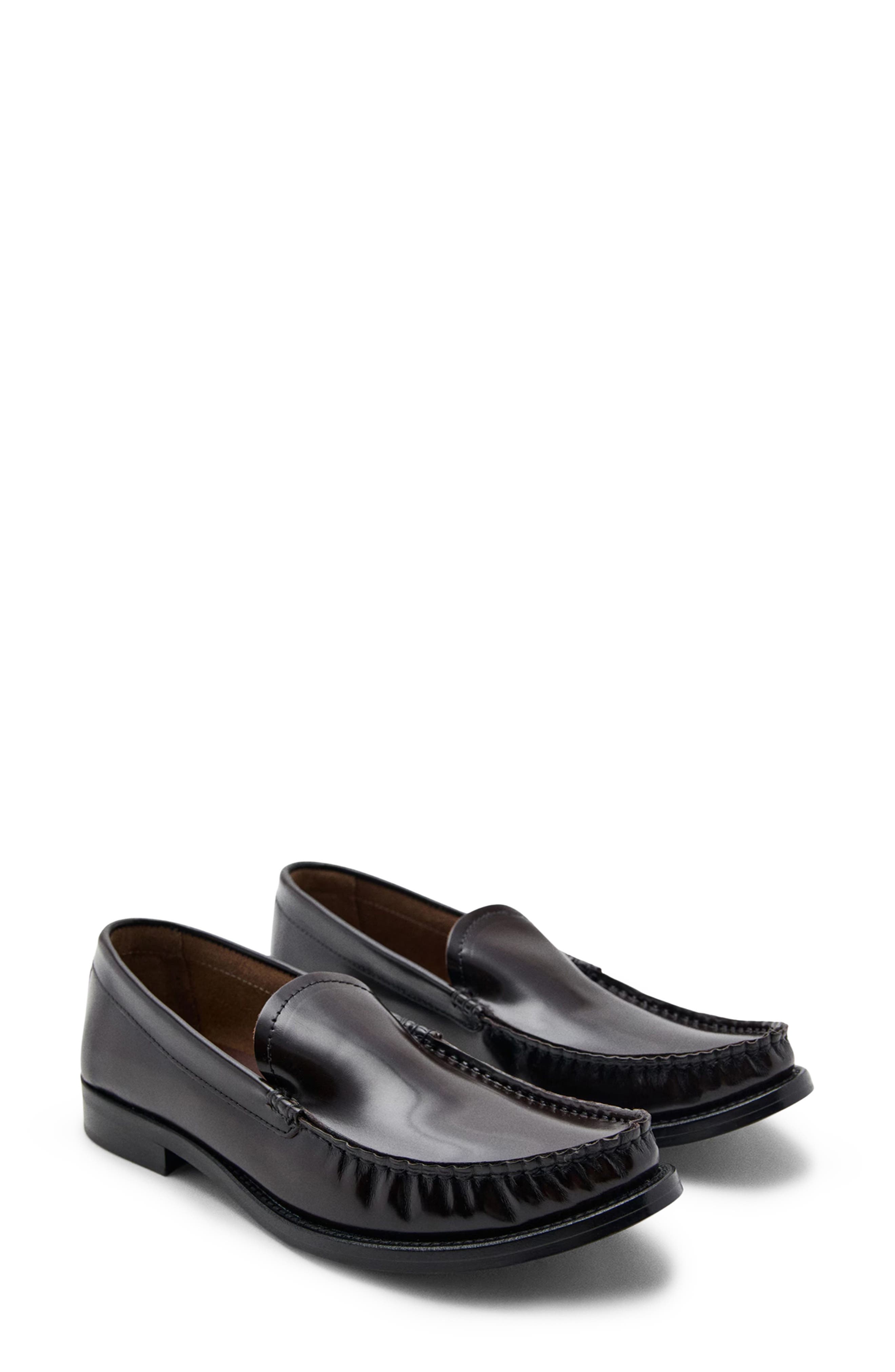 MANGO Gathered Moc Toe Loafer, Main, color, Chocolate