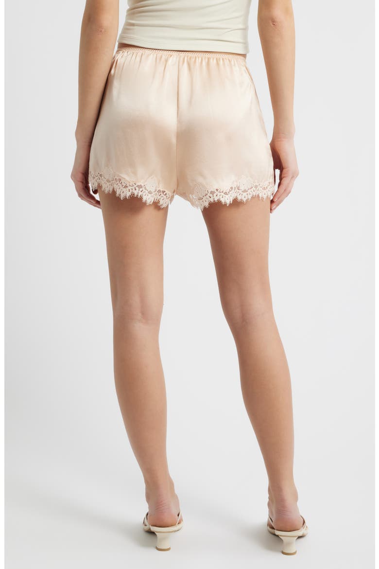 Iona Lace Trim Silk Satin Shorts, Alternate, color, PEACH SORBET