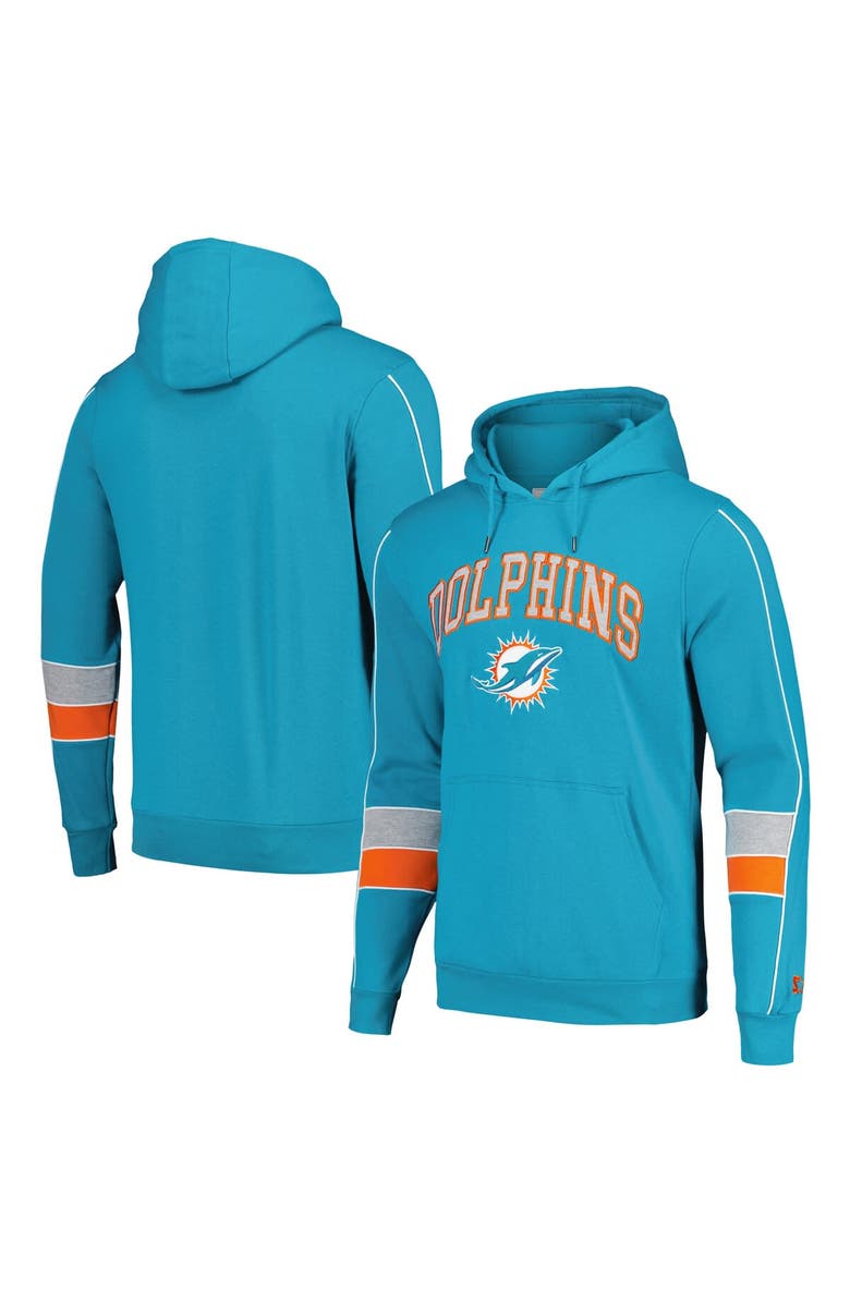 STARTER Men's Starter Aqua Miami Dolphins Captain Pullover Hoodie, Main, color, Aqua