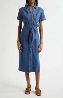 Veronica Beard Tabby Belted Denim Shirtdress