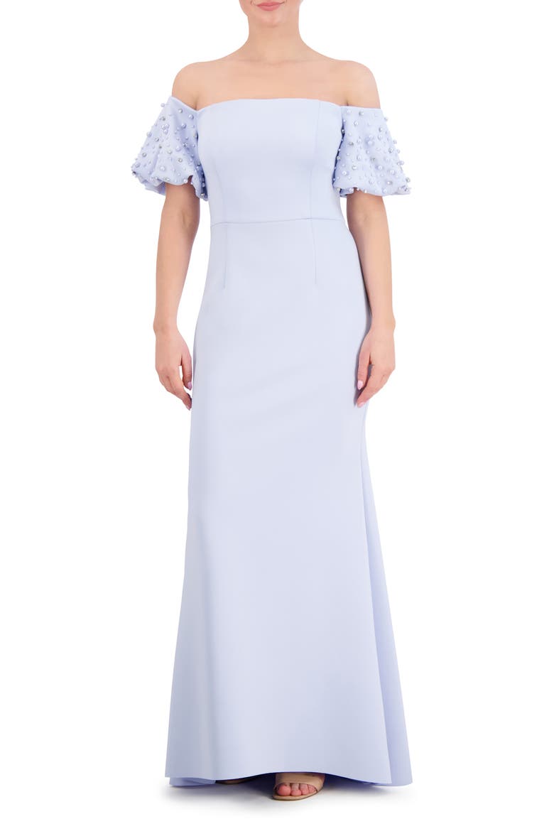Beaded Off the Shoulder Gown, Main, color, PERIWINKLE