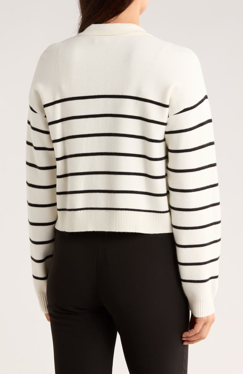 Ellen Tracy Stripe Collared Crop Cardigan, Alternate, color, Marshmallow/ Black Stripe