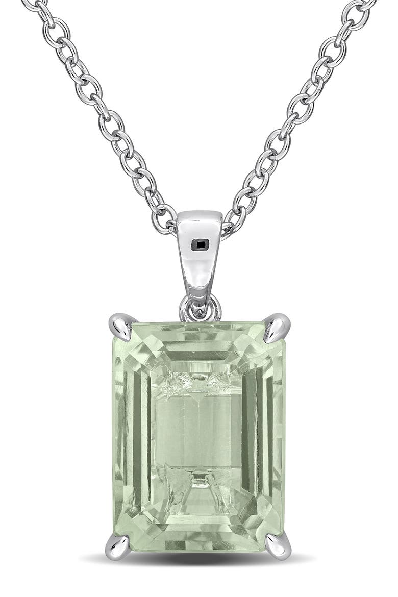 Sterling Silver Octagon Cut Green Quartz Pendant Necklace, Main, color, GREEN