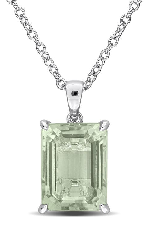 Sterling Silver Octagon Cut Green Quartz Pendant Necklace