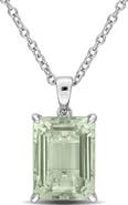 DELMAR Sterling Silver Octagon Cut Green Quartz Pendant Necklace