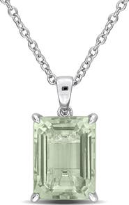DELMAR Sterling Silver Octagon Cut Green Quartz Pendant Necklace