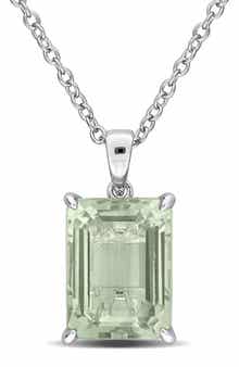 Sterling Silver Octagon Cut Green Quartz Pendant Necklace