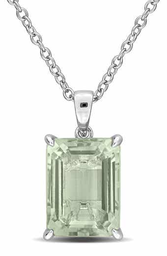 Sterling Silver Octagon Cut Green Quartz Pendant Necklace