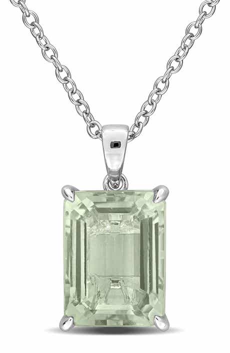 Sterling Silver Octagon Cut Green Quartz Pendant Necklace