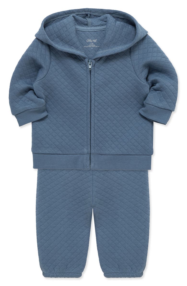 Little Me Quilted Hoodie & Joggers Set, Alternate, color, Dark Blue