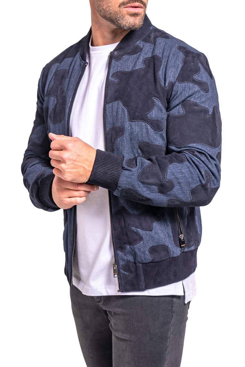 Ascension0008 Leather & Denim Camouflage Jacket, Alternate, color, BLUE