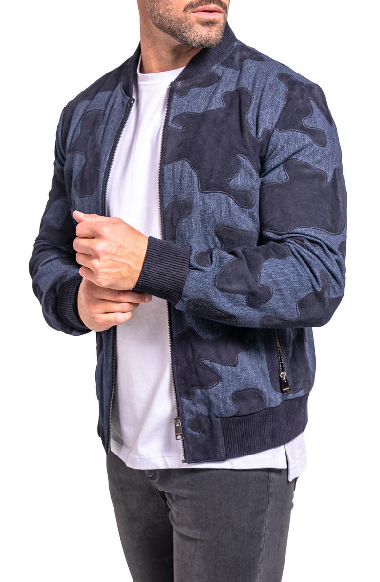 Maceoo Ascension0008 Leather & Denim Camouflage Jacket, Alternate, color, Blue