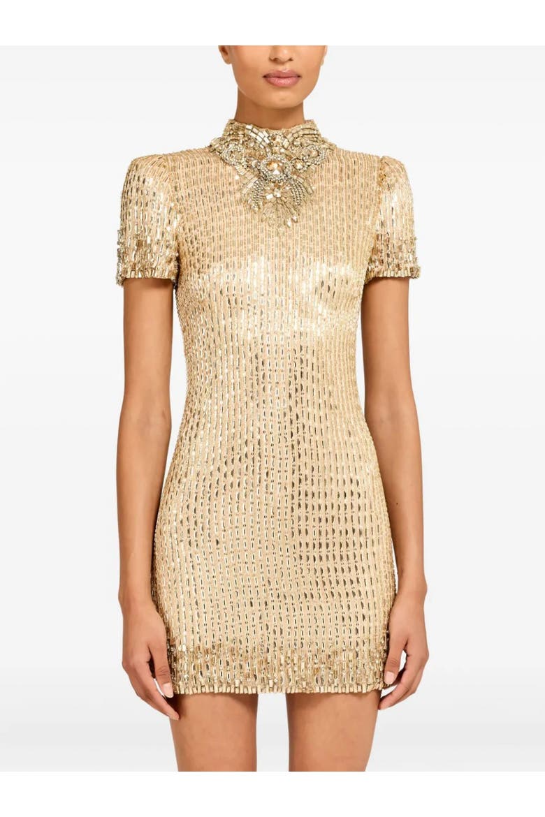 Kitty Crystal-Embellished Turtleneck Mini Dress, Alternate, color, Illusion
