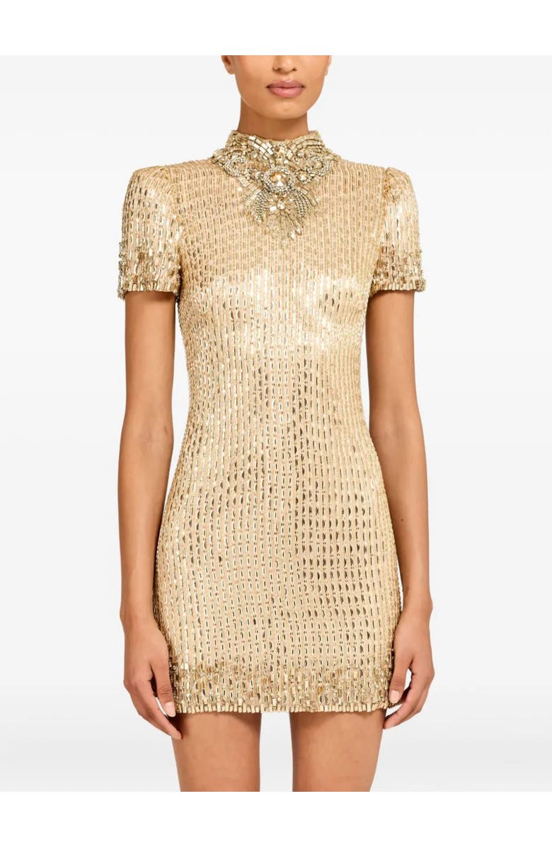 Jenny Packham Kitty Crystal-Embellished Turtleneck Mini Dress, Alternate, color, Illusion