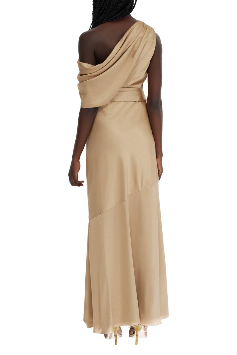 Erika One-Shoulder Satin A-Line Dress, Alternate, color, TAN