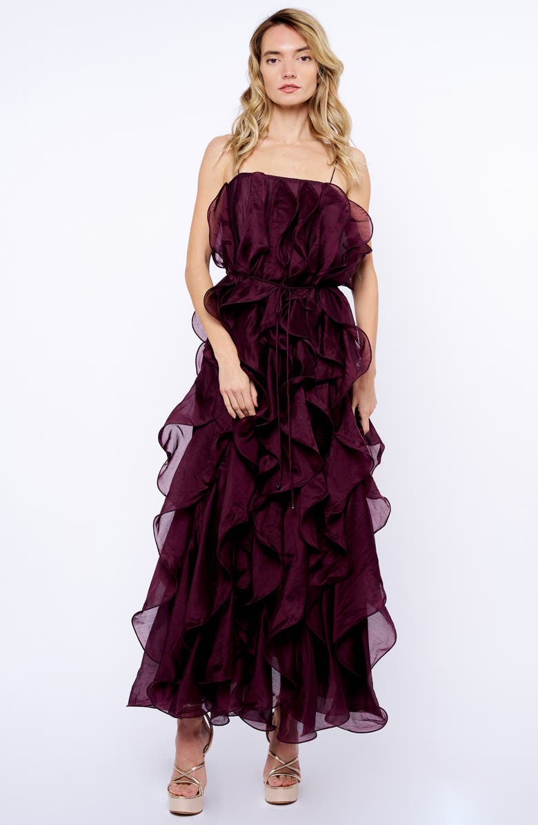CIEBON Irina Structured Ruffle Cocktail Dress, Alternate, color, Plum