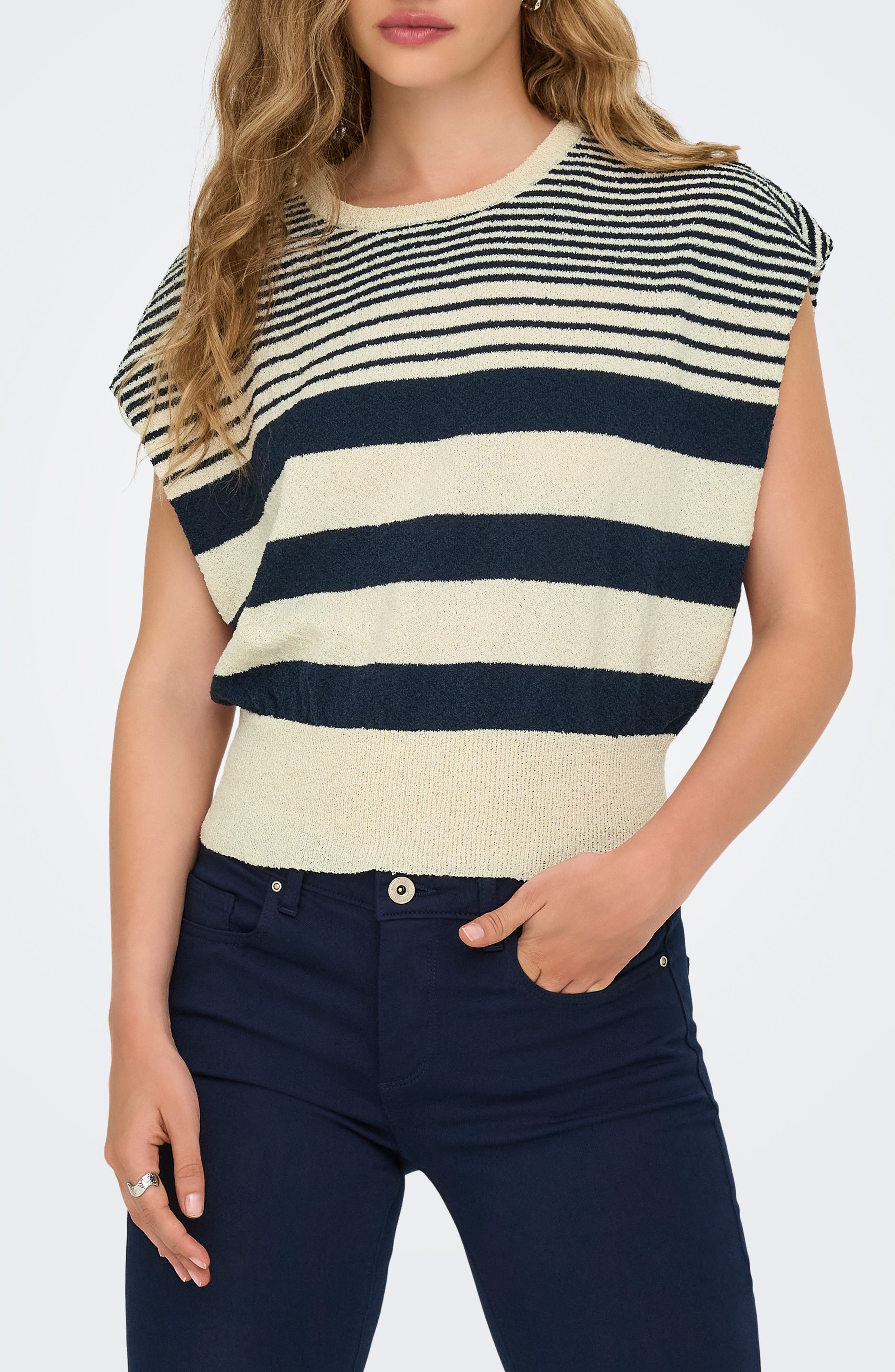 Only Mia Stripe Cap Sleeve Knit Top