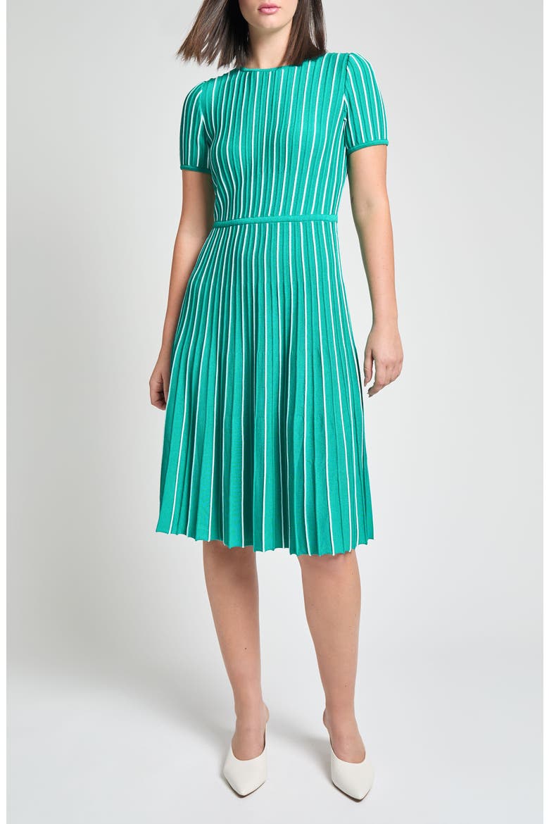 Modern Fit Stripe A-Line Knit Dress, Main, color, EMERALD AWE/ WHITE