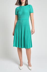 Ming Wang Modern Fit Stripe A-Line Knit Dress