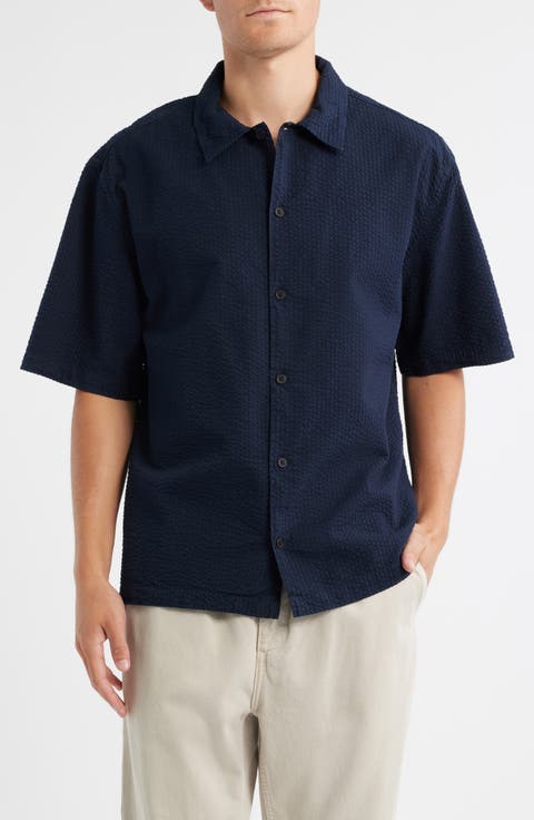 Keats Short Sleeve Cotton Seersucker Button-Up Shirt
