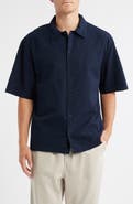 Wax London Keats Short Sleeve Cotton Seersucker Button-Up Shirt