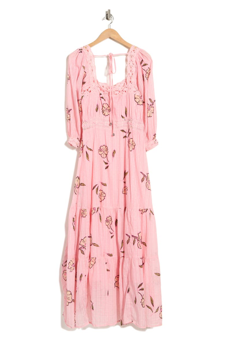 Morning Meadows Floral Lace Trim Maxi Dress, Alternate, color, PINK