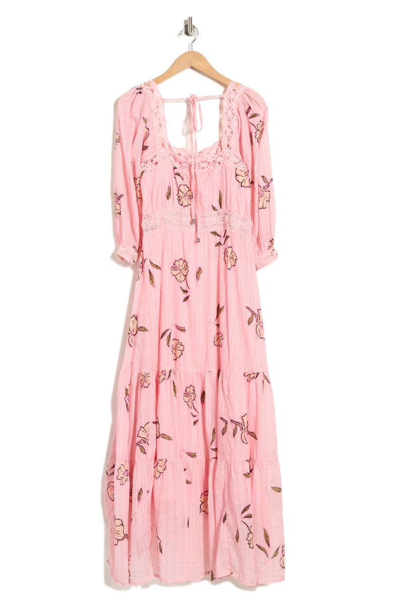 Free People Morning Meadows Floral Lace Trim Maxi Dress, Alternate, color, Pink