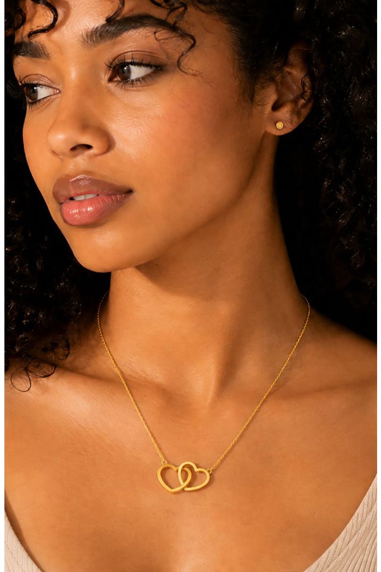 Double Heart Pendant Necklace, Alternate, color, GOLD