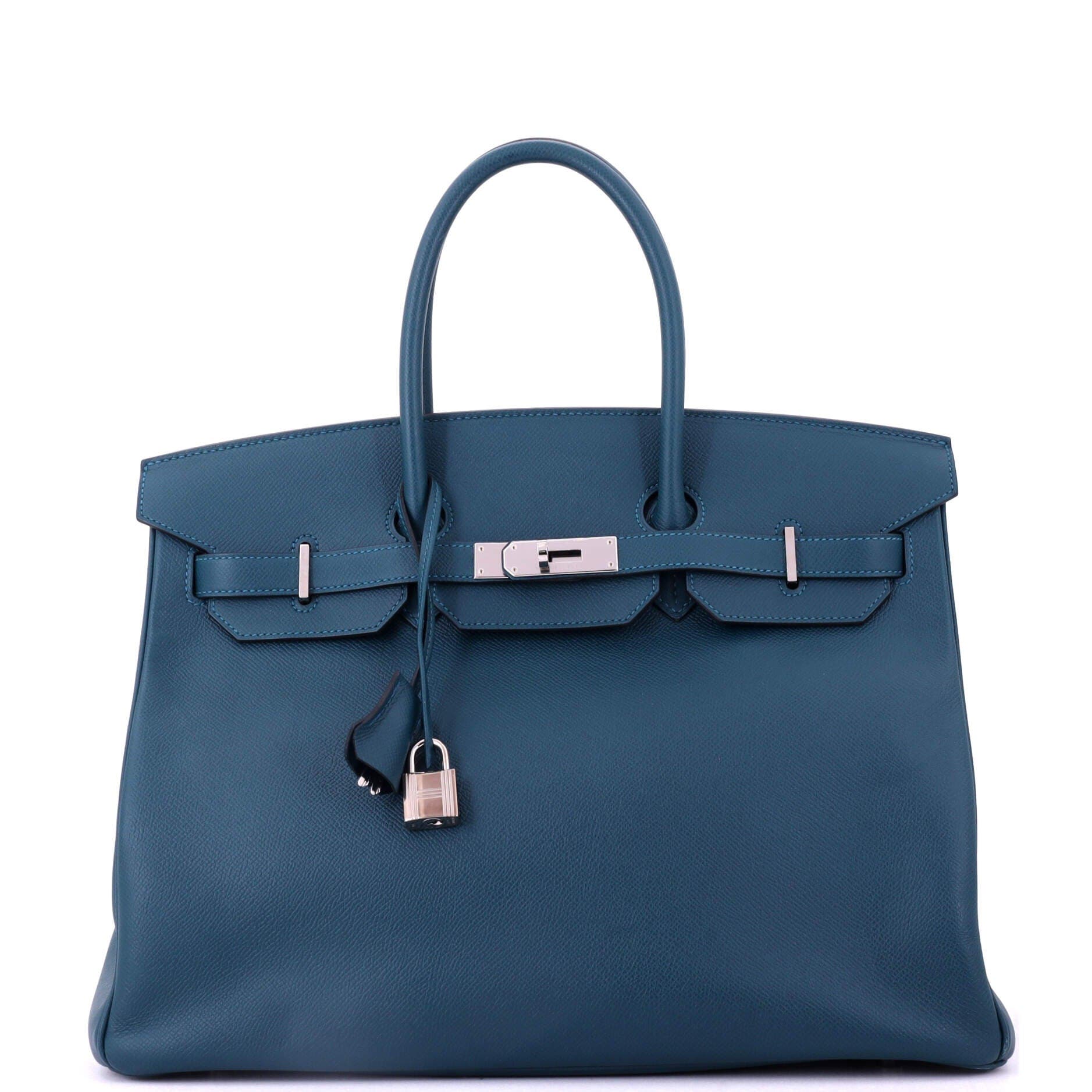 Pre-Owned Hermes Birkin Handbag Blue Epsom with Palladium Hardware 35, Main, color, 